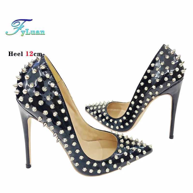 Super Thin Heel 8 10 12CM Sexy All Spikes Rivets Women Pumps Pointed Toe Super High Heels Party Nightclub Fashion Shoes Size 46 Z250121