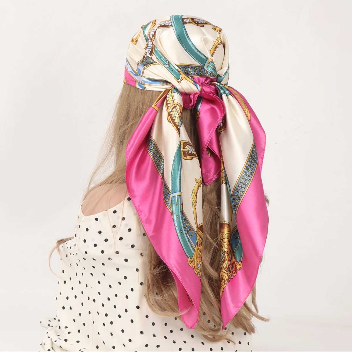 90*90cm Silk Scarf Scarftop Hears Women Seasons Hair Scarve Hijab Foulard Iuxe Bandana Femme Headscarf W250118