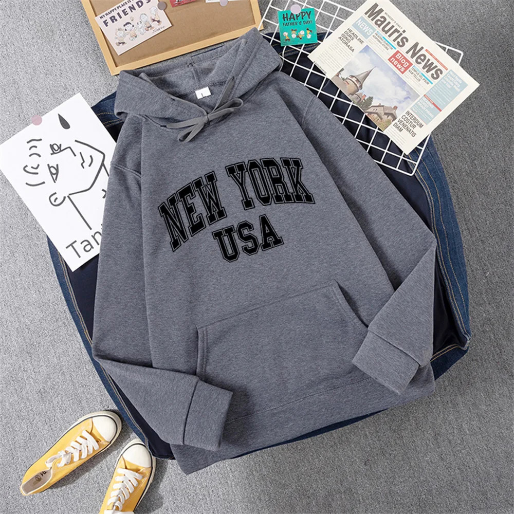 YORK USA Women Hoody Street Casual Loose Sweatshirt Autumn Fleece Hooded Hip Hop ONeck Clothing Female 250121