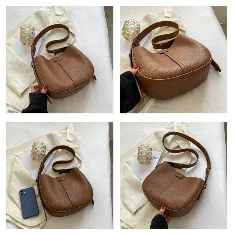 Leather Bags Fashion Single Shoulder Crossbody Bag Senior Explosive Women Bucket Package Simple Magnetic Buckle Bag 250122