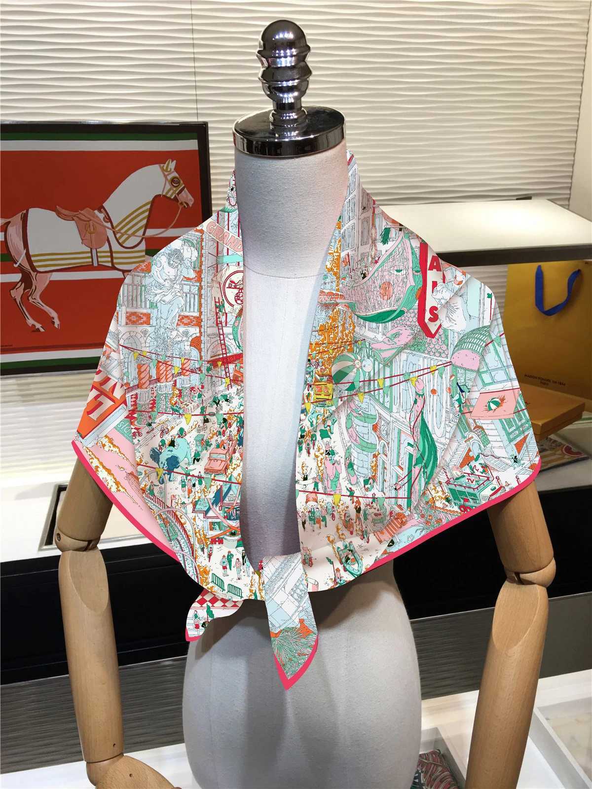90cm Brand Square Scarf Women Fashion Twill % Silk Scarf Shl Design Hijab Bandana Foulard Neckerchief Shopping Mall Scarf W250118