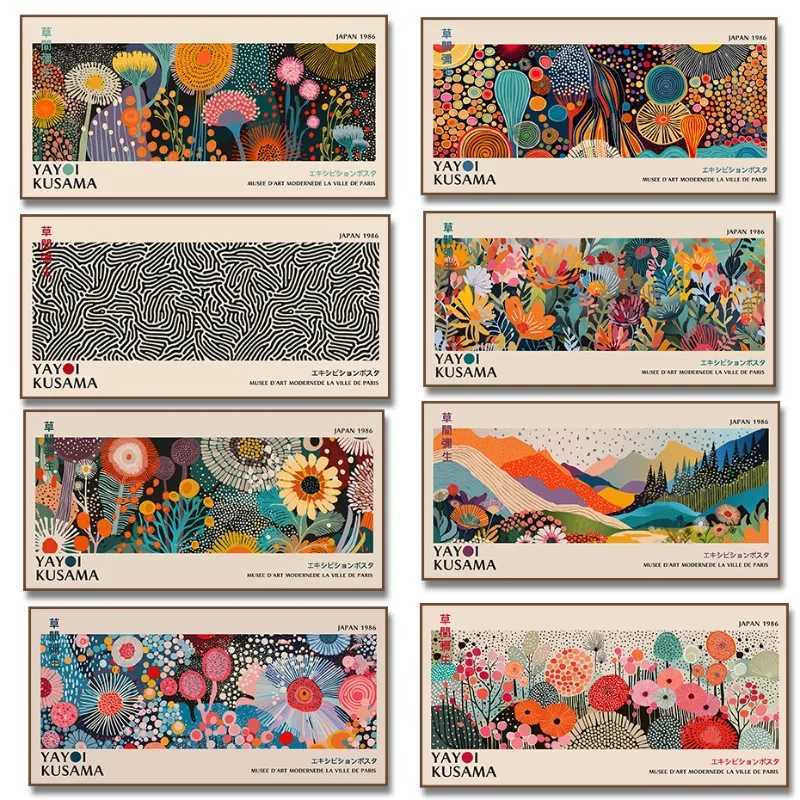 Yayoi Kusama Flower Exhibition Poster Canvas Painting Print Japanese Wall Art Picture for Living Room Home Decor CuadrosXJ250116