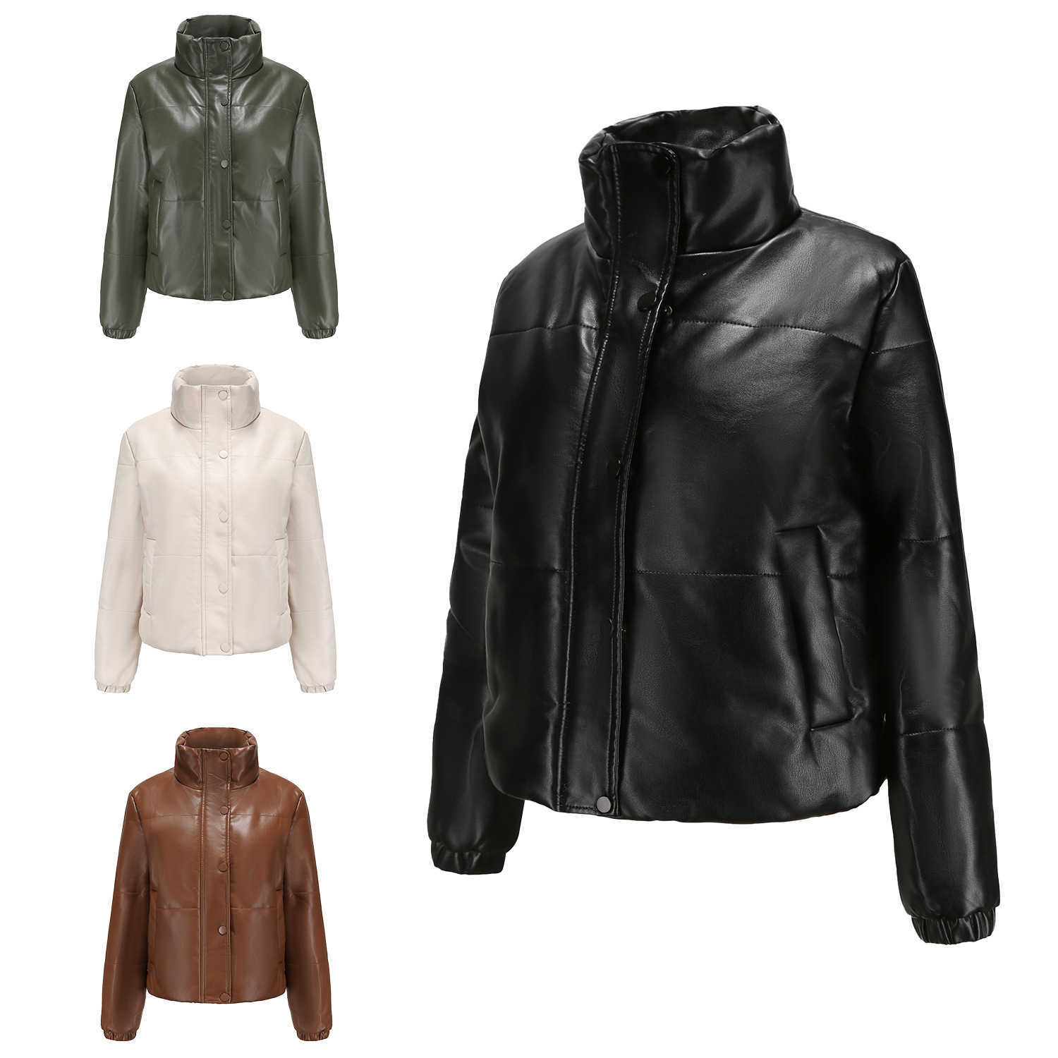 European Autumn Winter Short Leather Womens Coat Thickened Cotton Padded Bread Suit Womens Leather Womens Jacket 241209