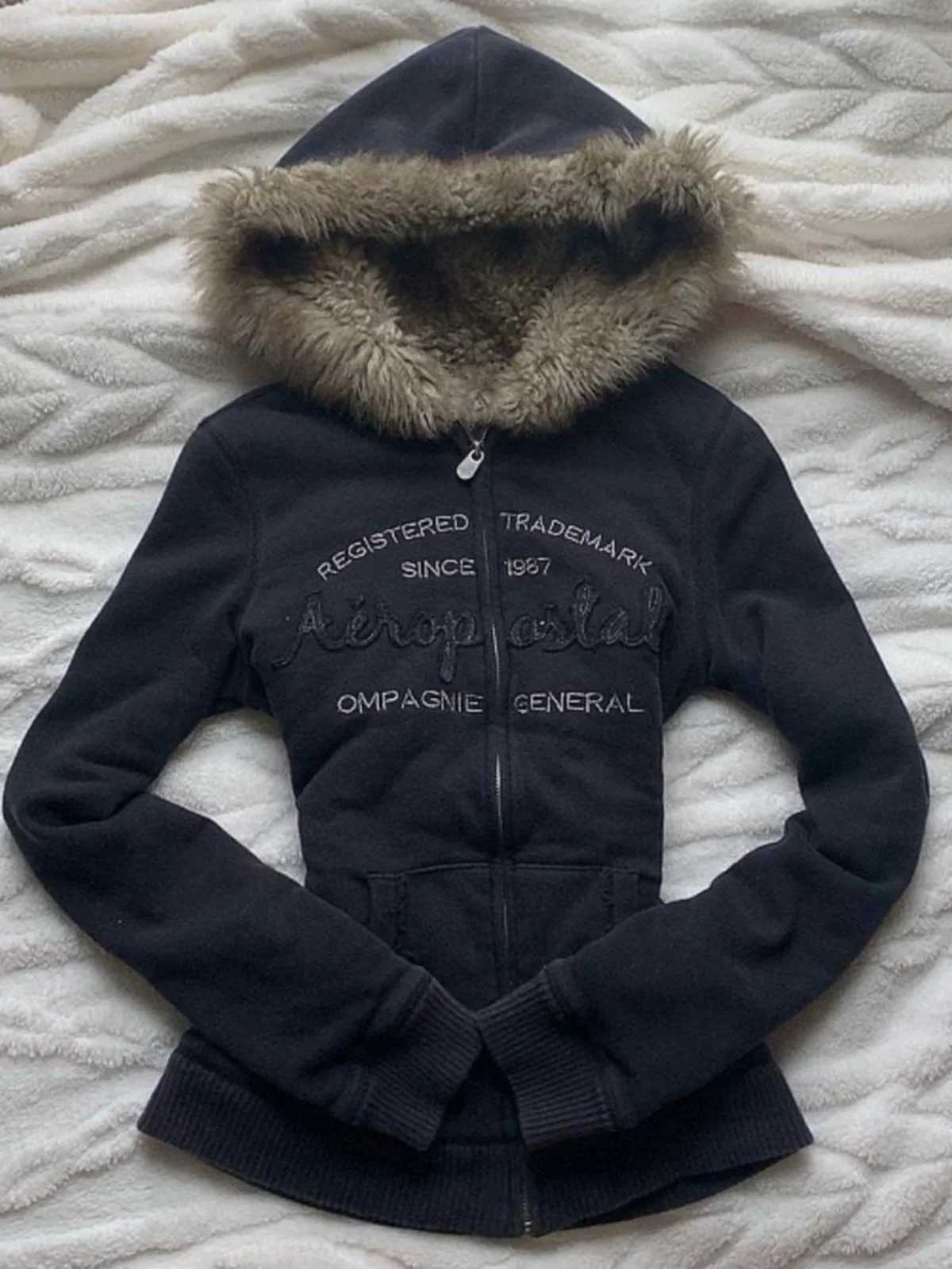 2024 New American Retro Fur Collar Hooded Sweatshirt Strt Trend Plus Velvet Winter Letter Zipper Sweatshirt hoodies W250117