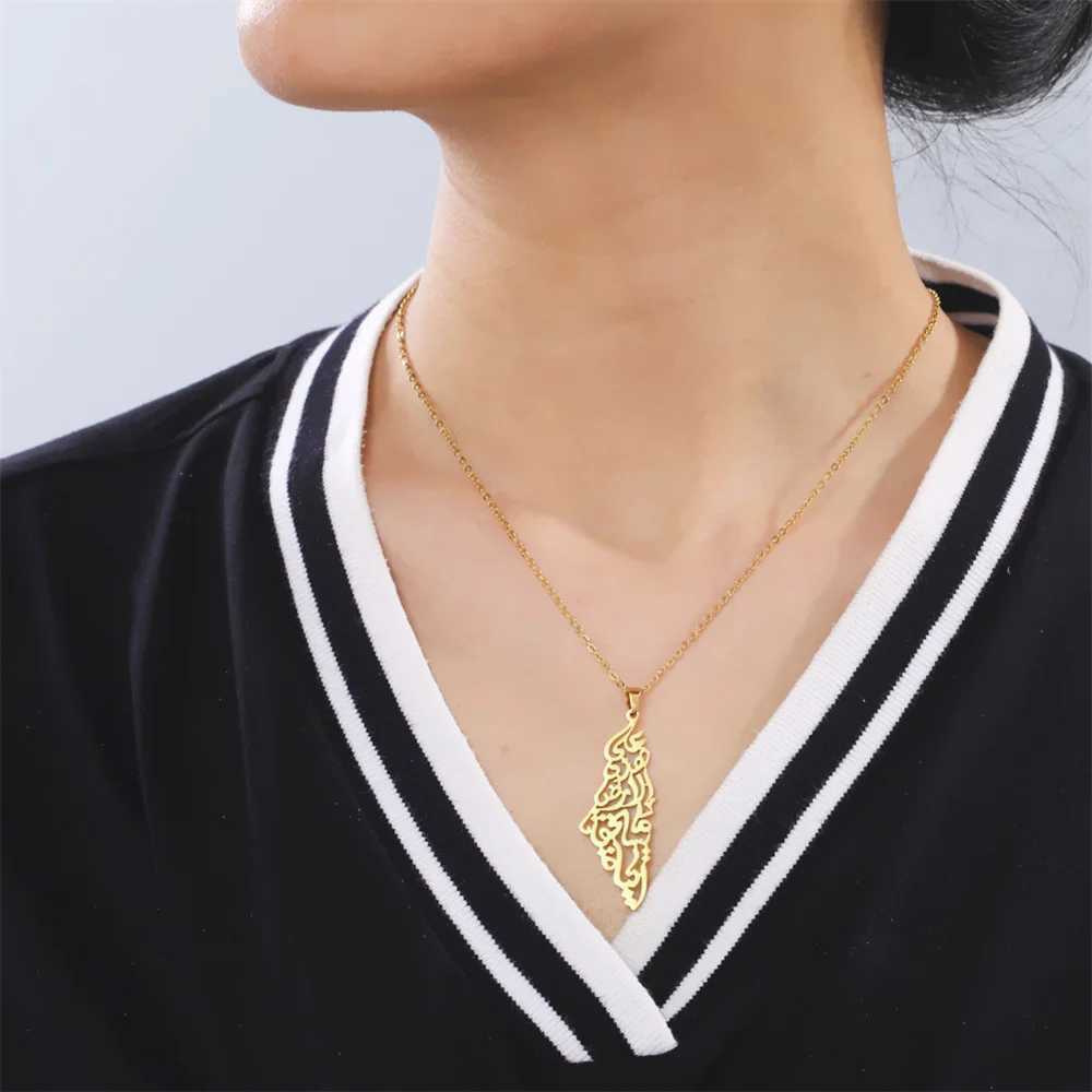 My Shape Palestine Arabic Pendant Necklaces for Women Men Country Geographic Charms Chain Choker Fashion Stainless Steel JewelryXJ250121