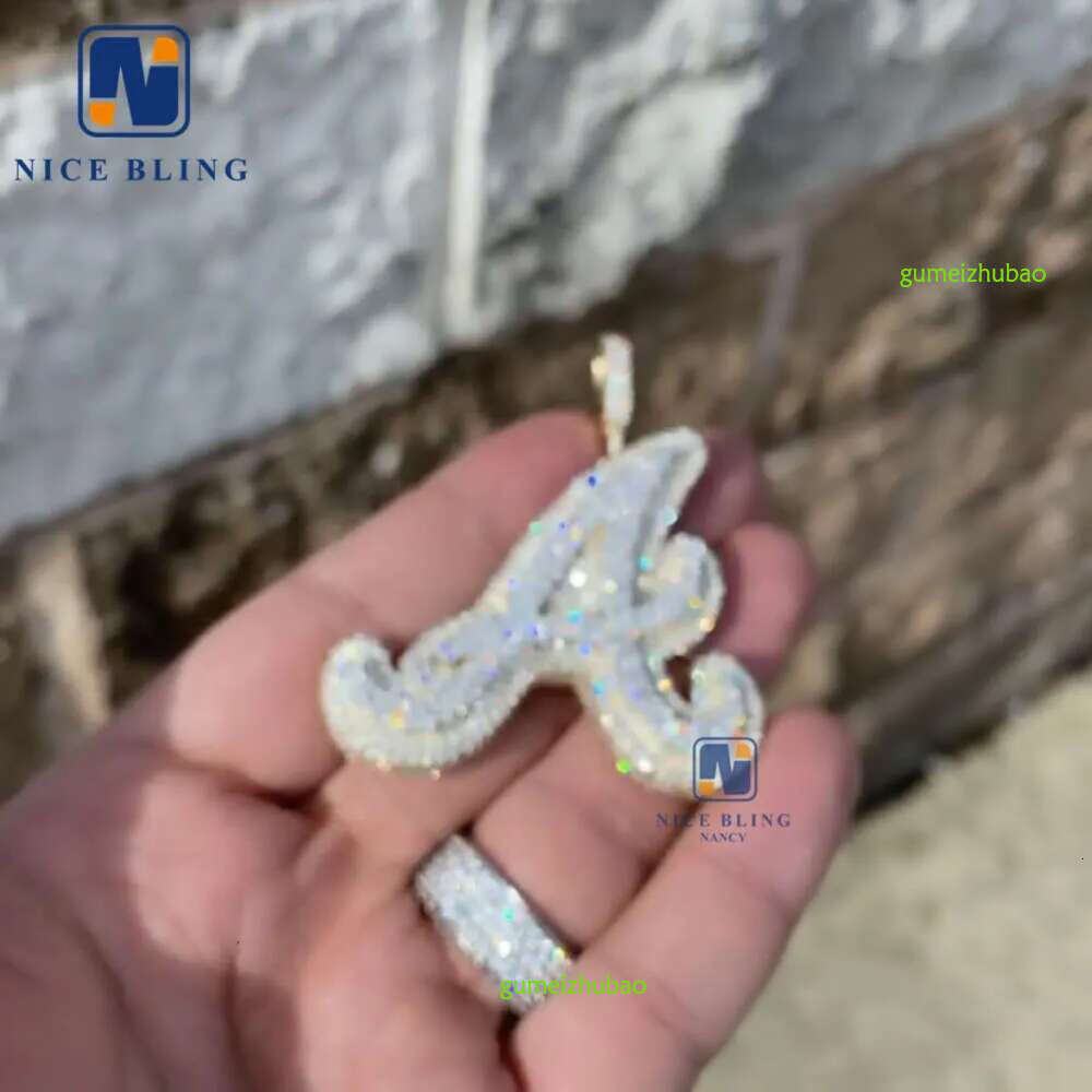 High quality pass dia tester sier letter 26 initial A B C D iced out custom moissanite pendant