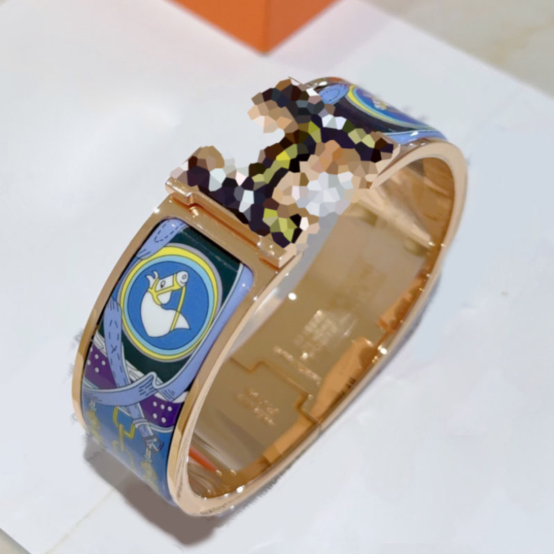 Chic Women's Enamel Cuff Bangle enamel blue horse stainless steel bracelets for women and men 20mm