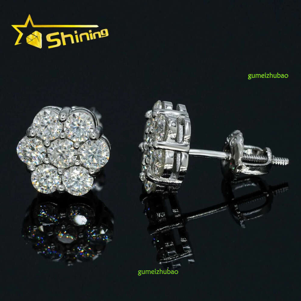 Hot Selg Gold Plated Sier wer Earrings GRA Certificated Screw Back Moissanite Cluster Ear Stud For Men Women