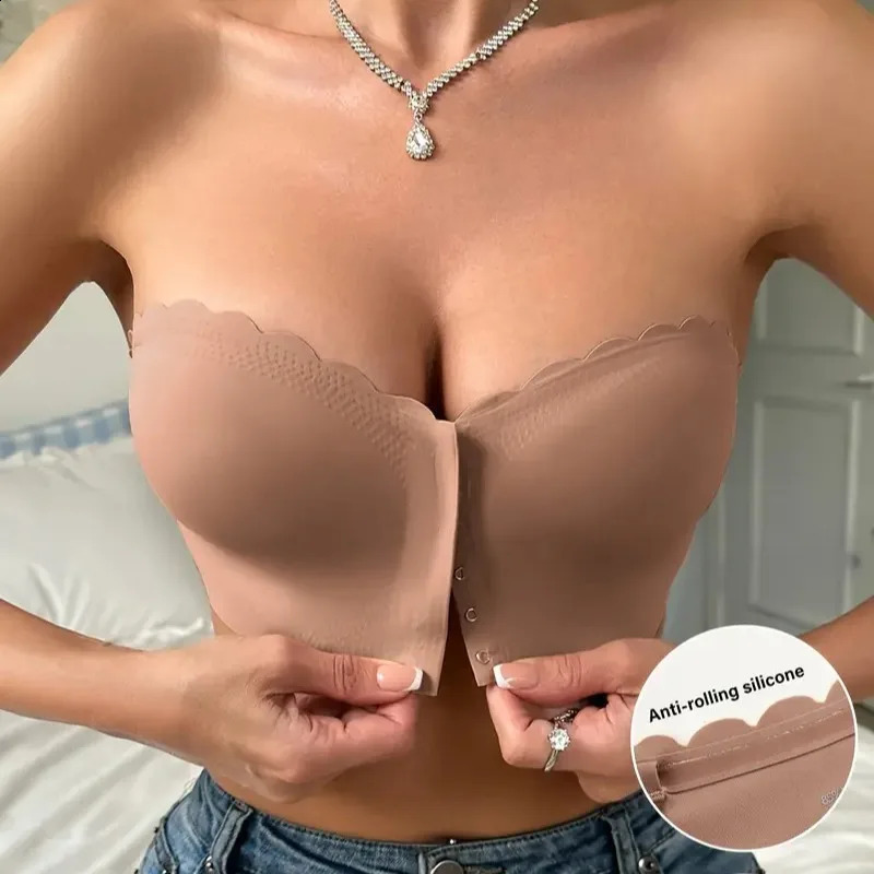 Front button underwear bra no underwire smooth breathable comfortable solid color gathering trace invisible 250122