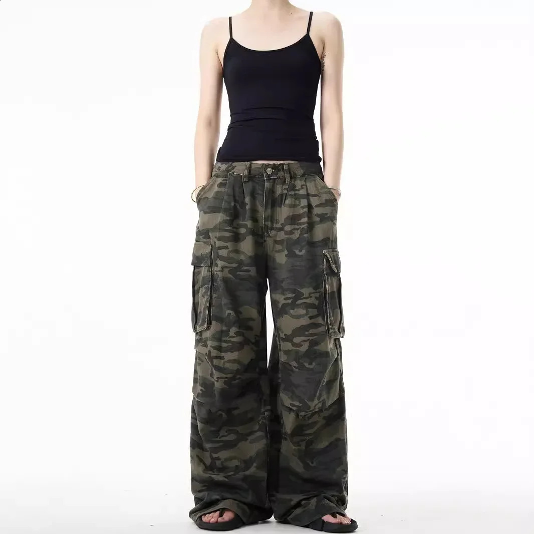 American Style Vintage Camouflage Cargo Pants Loose Fit Casual Multipocket Washing Pants Trendy Ins For Men And Women 250122