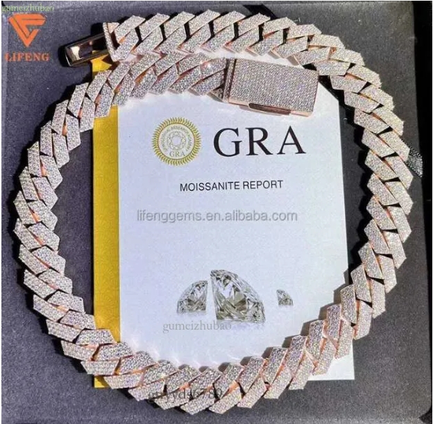 Passed Vvs Test Hip Hop Jewelry Necklace 18mm GRA Ice Out Moissanite Dia Cuban Chain Popular with Rappers