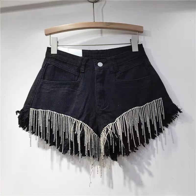 Summer pink denim shorts womens heavy industry rhinestone n sense high waist and thin fried street A-shaped pants 250122
