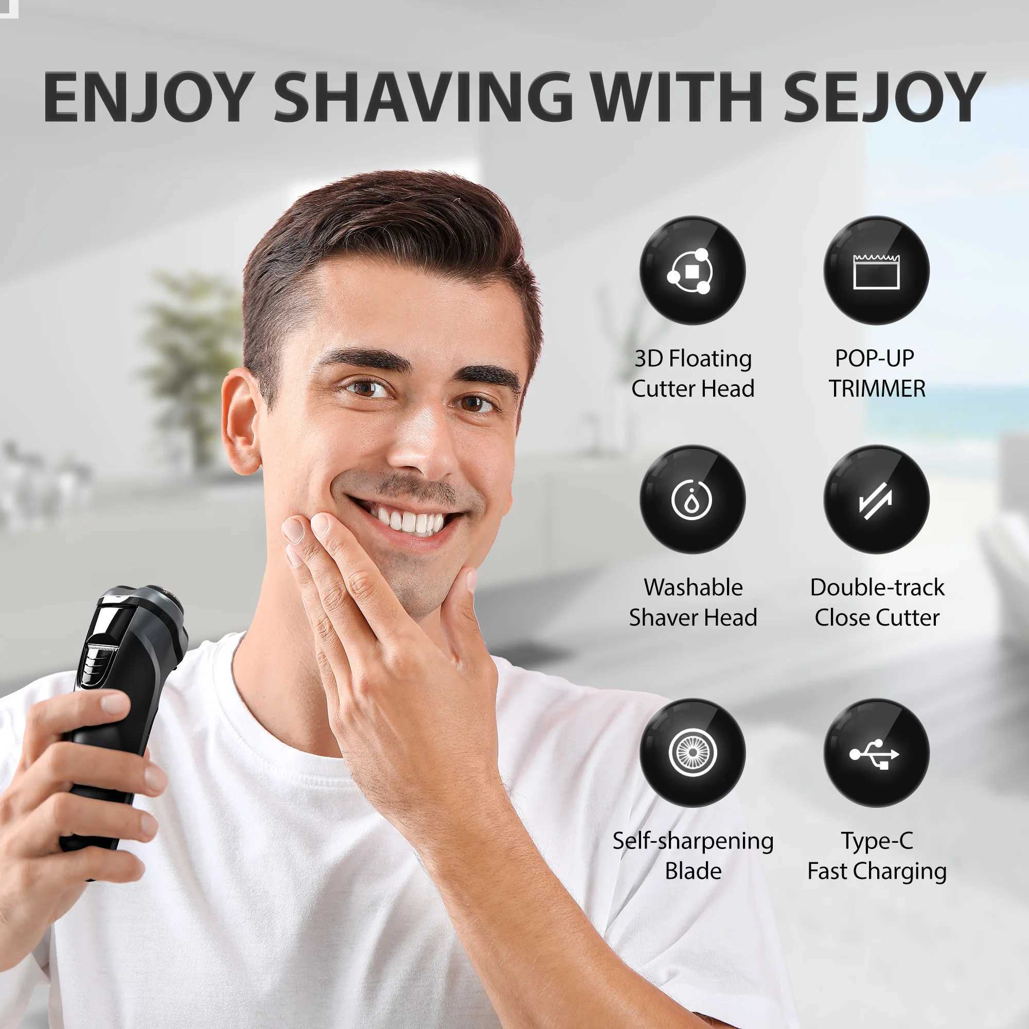 Sejoy 5W electric rotary shaver rechargeable hair trimmer with 3D floating 2-in-1 shaver beard trimmerW250117