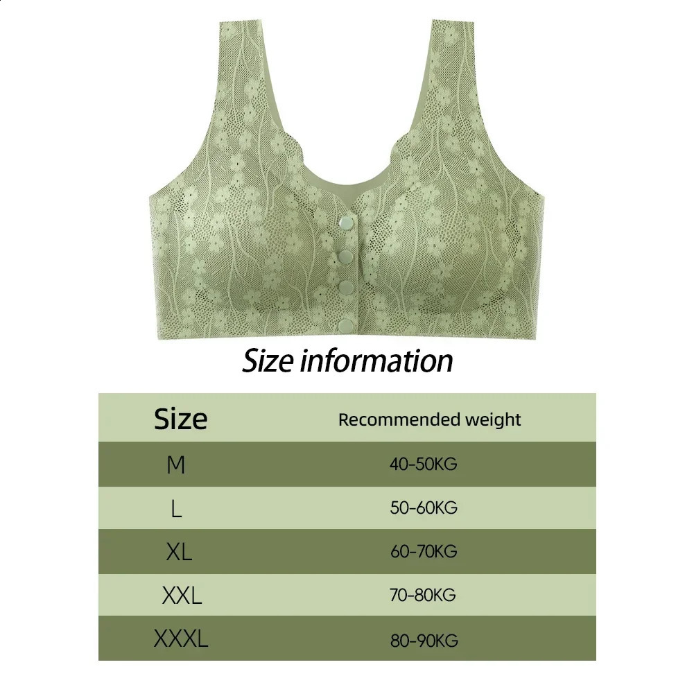 Middle aged and elderly mothers front button bra lace seamless breathable no steel ring ice silk sexy party 250122