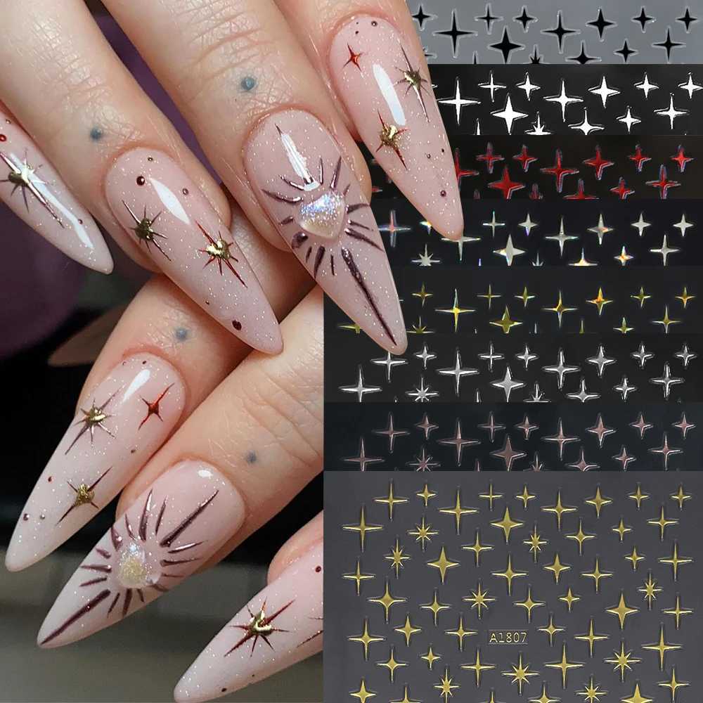 Black White Star Nail Sticker Bronzing Laser Gold Silver Starlight Glossychic Y2K Adhesive Decal Manicure Decorations SliderXJ250120