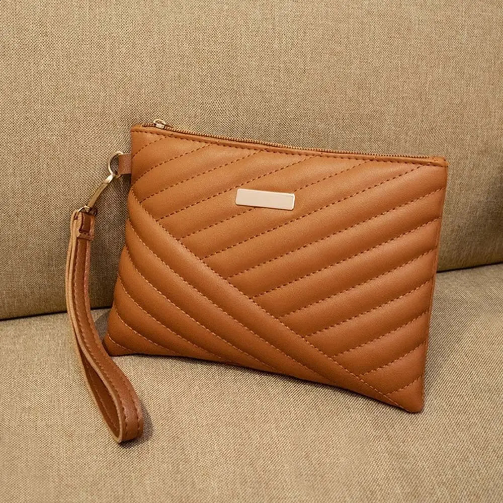 Women Stylish Leather Wristlet Bag Portable Envelope Clutch Wallet Small Purse Traveling Backpack Shopping Accessories 250317