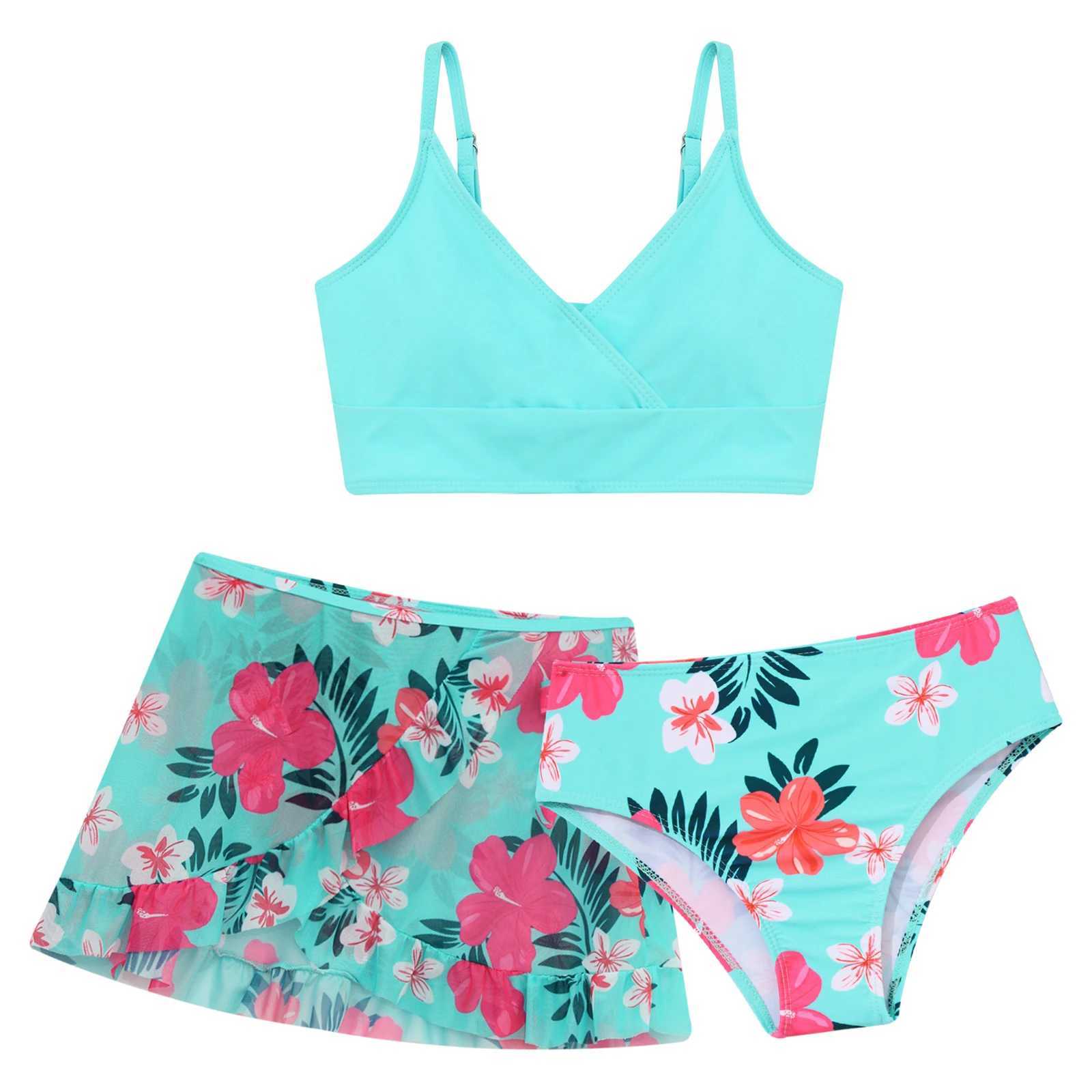 Kids Girls Swimsuit Bikini Set Bralette Girls Two-Piece Bathing Suits Volant Top Bikini Panties Swim Beachwear Tankini BeachwearXJ250117