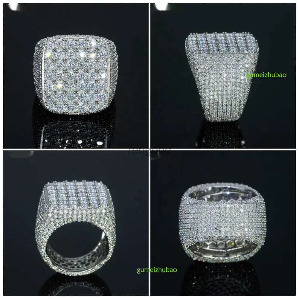 Fine jewelry iced out hip hop cuban gold plated sterg sier vvs moissanite dia ring for men