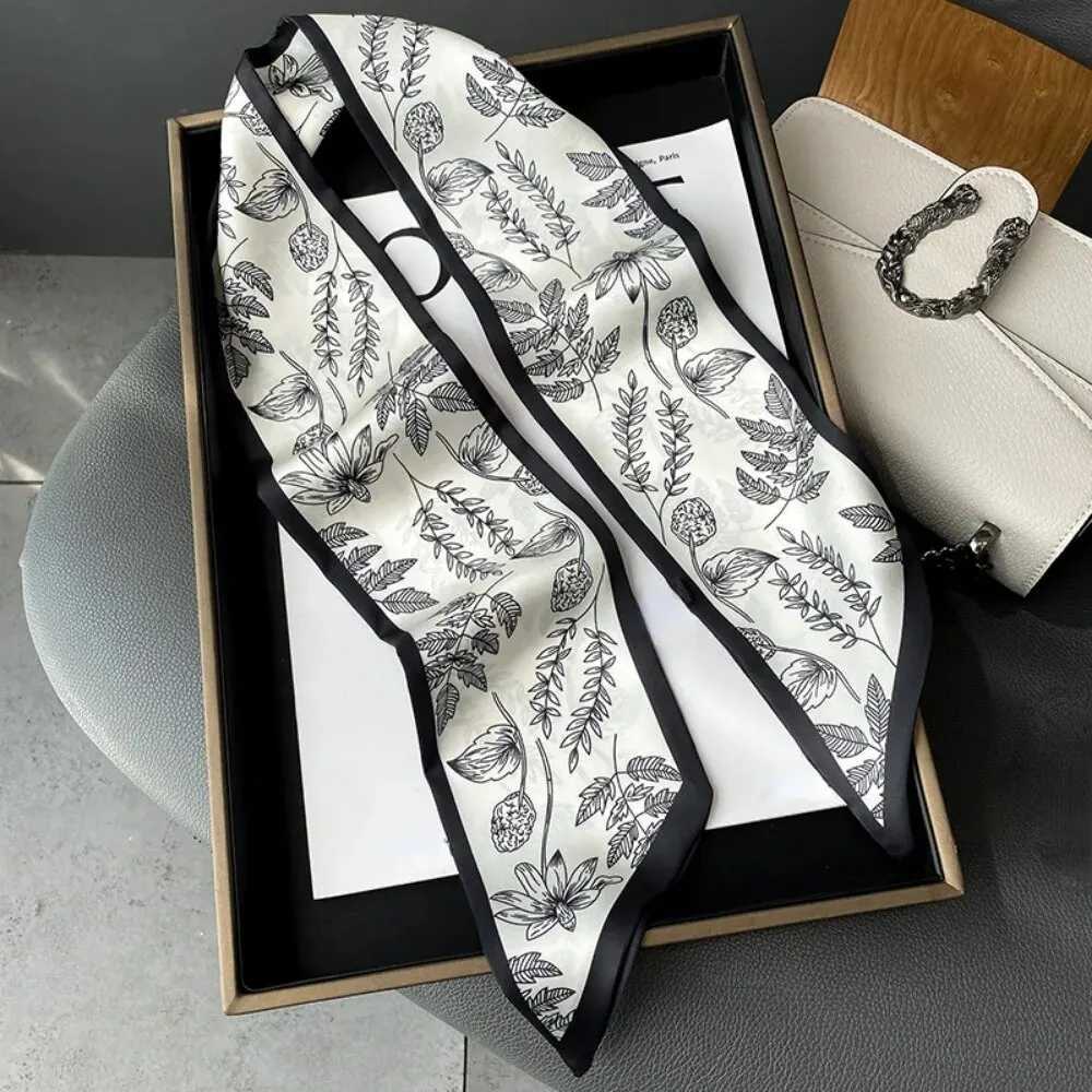 Fashion Print Hair Ribbon Scarf Women Neck Tie Bag Silk Skinny Headscarves Ladies Foulard Floral Bands 2024 New W250118