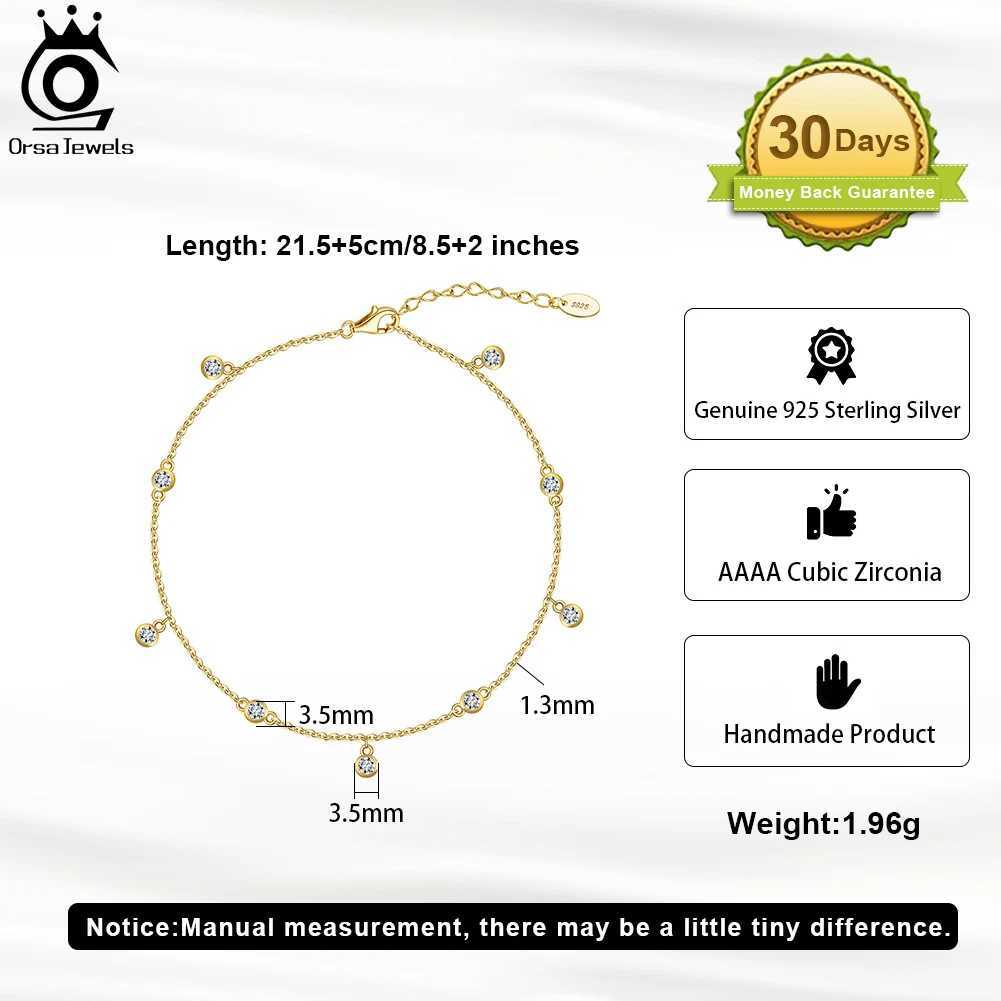 ORSA JEWELS 14K Gold 925 Sterling Silver Brilliant Zircon Stone Anklet for Wen Adjustable Summer Foot Chains Jewelry SA70 X250125