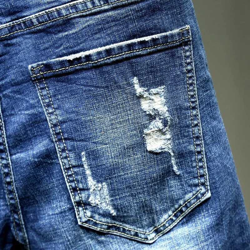 2025 New Blue Hole Denim Shorts Mens Summer Casual Jeans Shorts Large Size 28-36 38 40 W250319