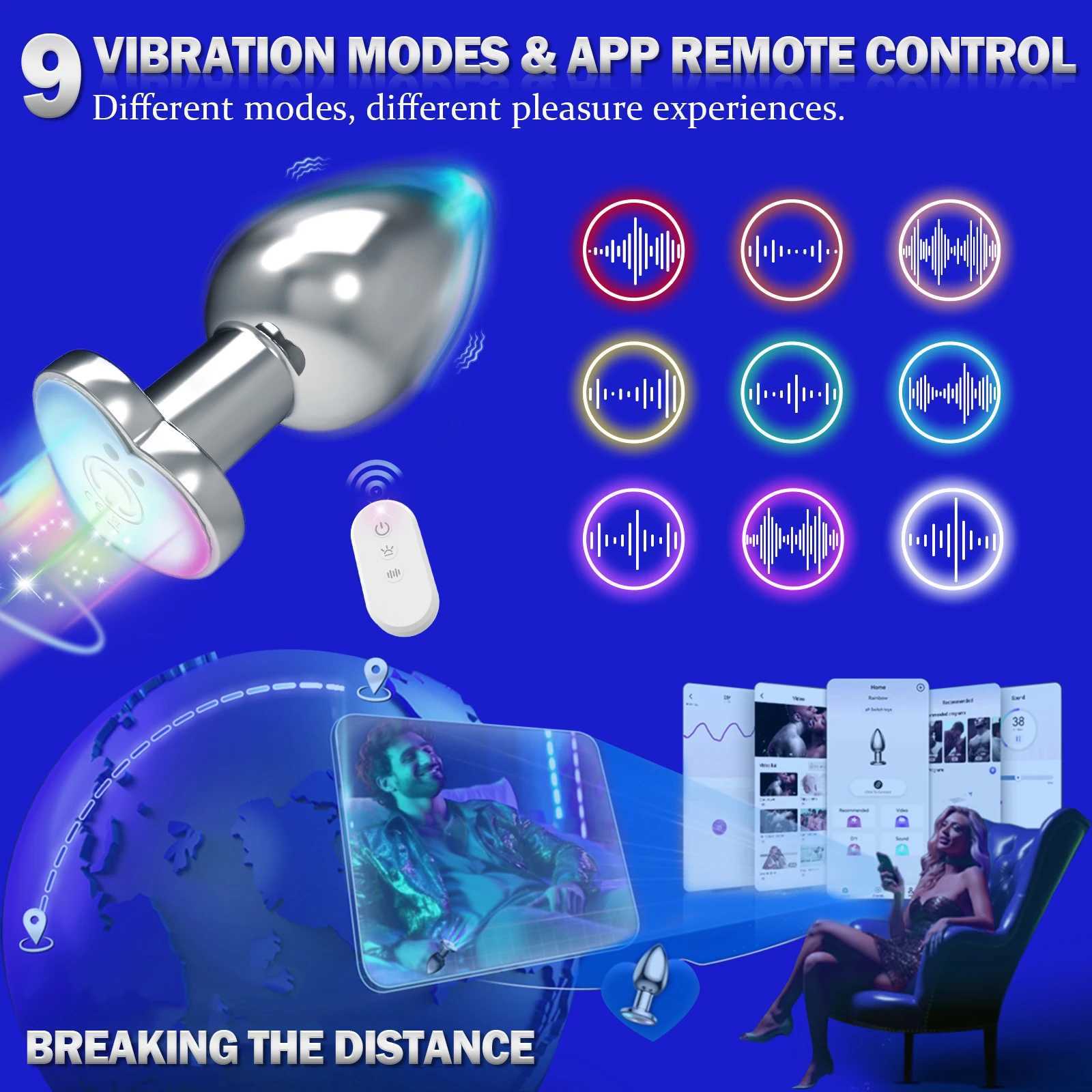 Glowing Vibrating Anal Plug RGB Light APP Control Anal Vibrator Bright Metal Butt Plug Bluetooth Vibration Dildo Adult Sex ToysXJ250121
