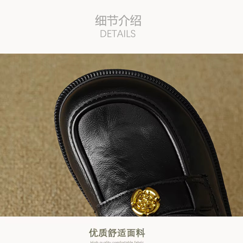 Spring New Women's Flat Slippers British Style Black Metal Decoration Ladies Casual Mules Work And Outdoor Wear Large Size 41-43