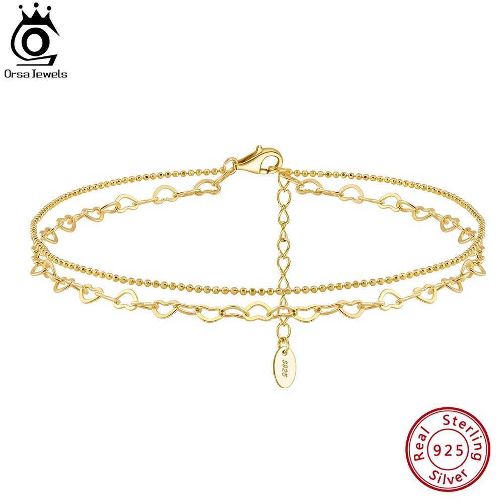 ORSA JEWELS 14K Gold Double Layer Chain Anklet Adjustable Summer 925 Silver Bead Ball Chain Anklets for Wen Jewelry SA66 X250125
