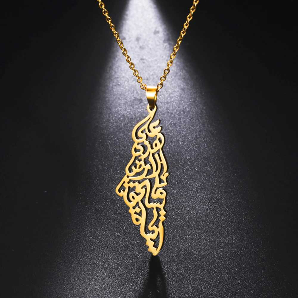 My Shape Palestine Arabic Pendant Necklaces for Women Men Country Geographic Charms Chain Choker Fashion Stainless Steel JewelryXJ250121