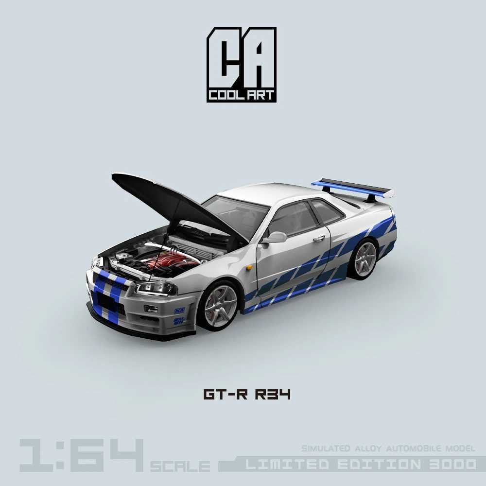 COOL ART 1 64 GT-R R34 Front and Back Open Blue and Silver Simulation Alloy Car Model for Collection Display Gift X250125
