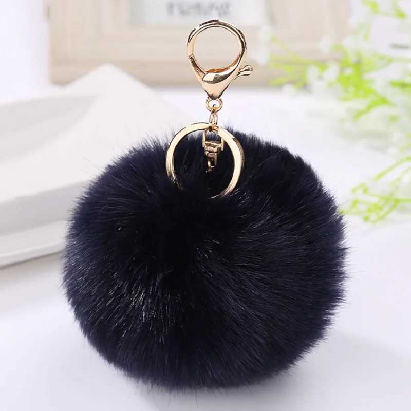 Women Car Key Pendant Faux Rabbit Fur Solid Color Keychain Girl Cute Plush Ball Bag Charm Ornament Soft KeyRing Fluffy Puff BallXJ250116