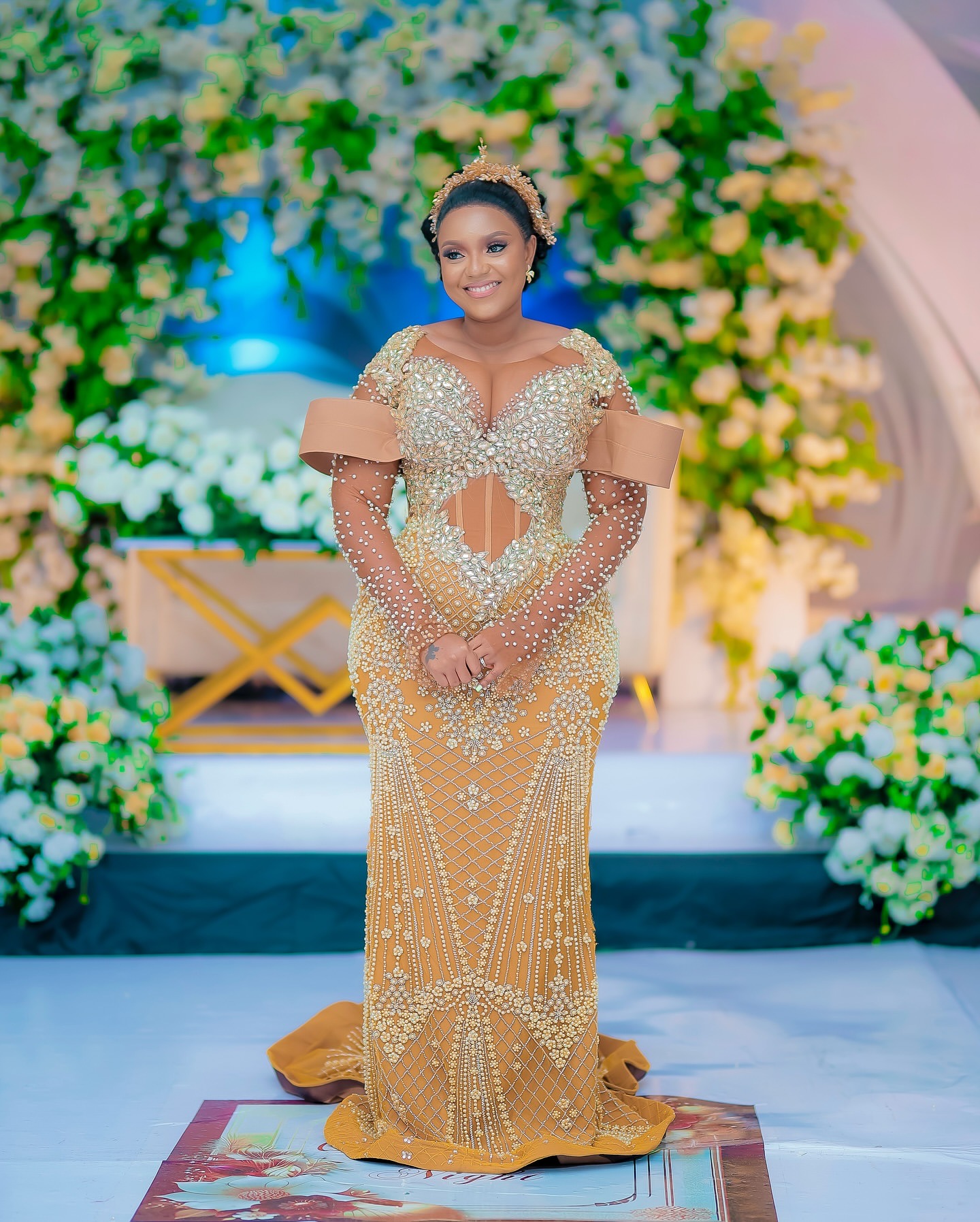 Aso Ebi Gold Mermaid Prom Dresses 2025 Illusion Crystals Lace Beaded Evening Formal Party Second Birthday Engagement Gowns Plus Size Dress For Special
