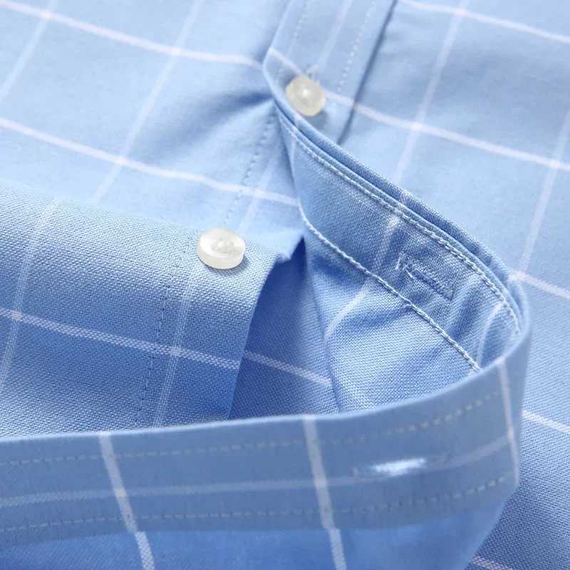 100% Cotton Breathable Men Oxford Short Sleeve Summer Plaid Striped Male Shirt Business Regular Fit Oversized ClothesXJ250121