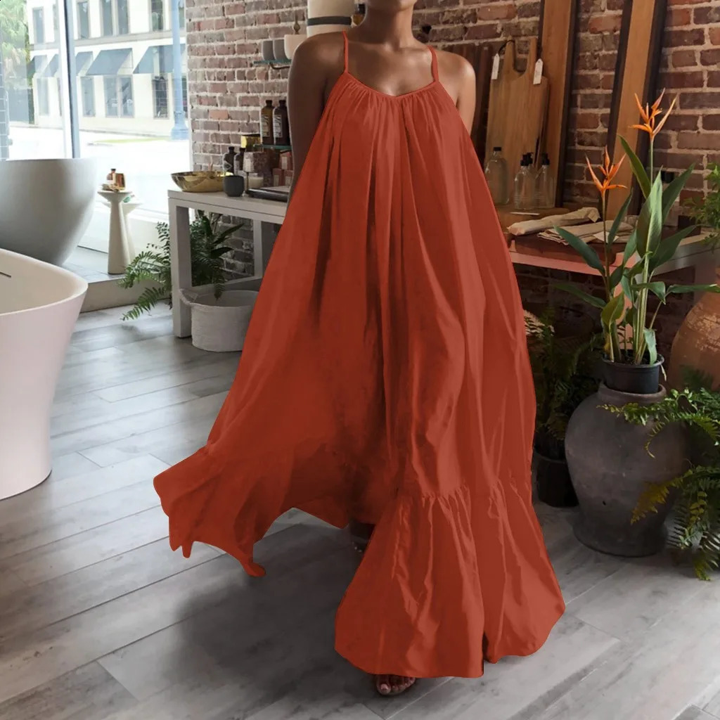Womens Camisole Oversized Maxi Dresses Summer Casual Spaghetti Strap Loose Backless Big Swing Dress Women Solid Floor-length Dress 250117