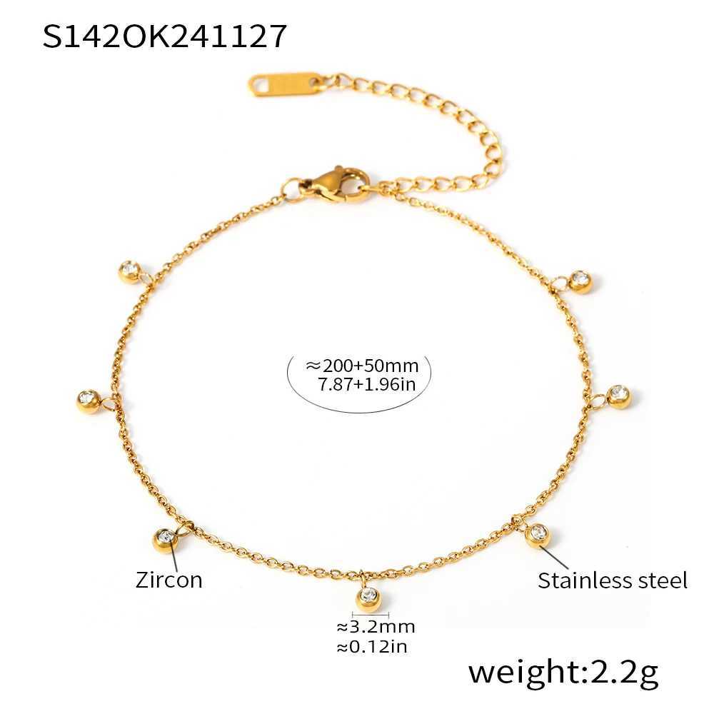 Round Zircon Anklet Stainl Steel Waterproof Foot Chain Gold Plated Beach Leg Ornament Sandals Jewelry GiftXJ250121