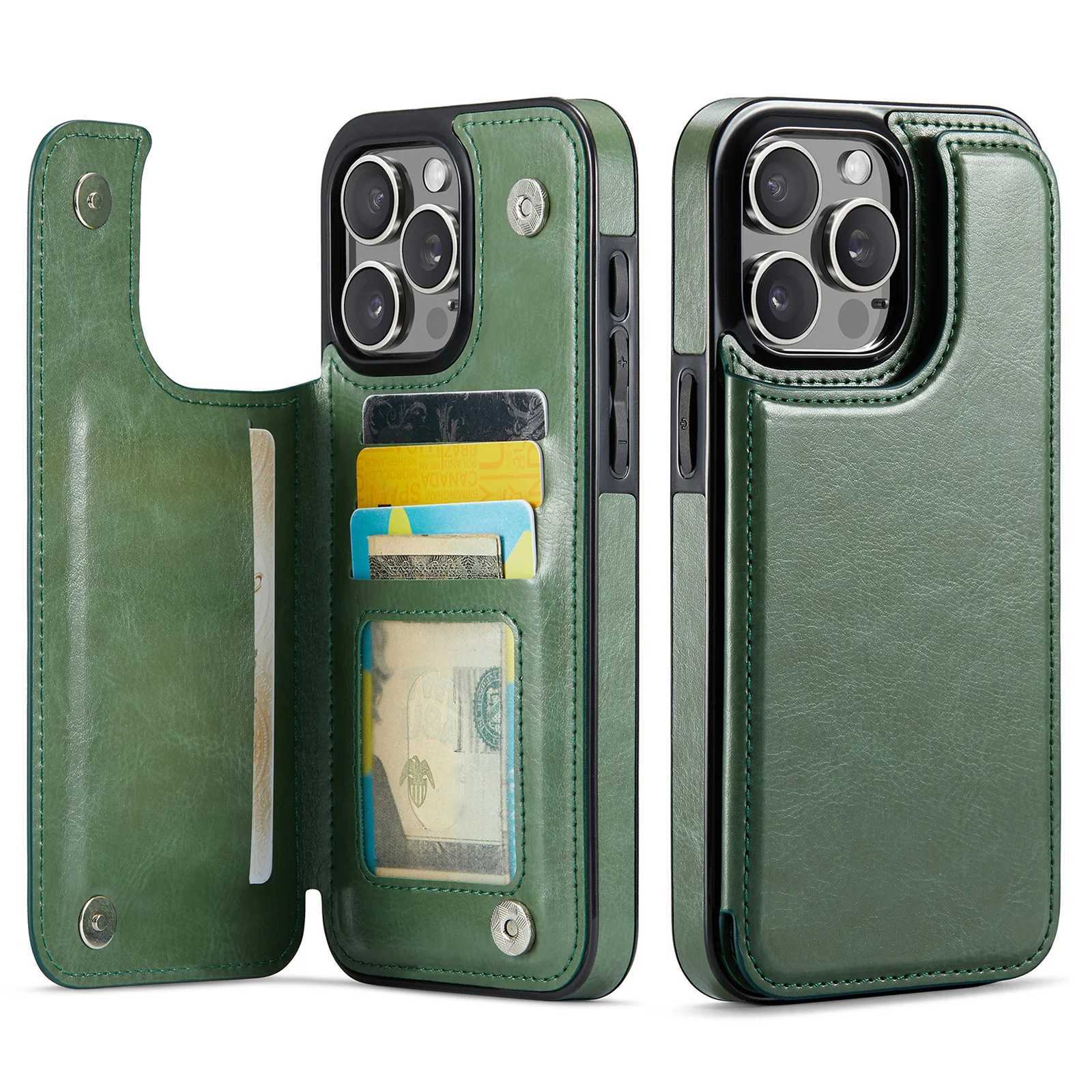for iPhone 15 14 Plus 13 12 11 Pro Max Wallet Case With Card Holder PU Leather Kickstand Card Slots Case Double Magnetic Clasp X250125