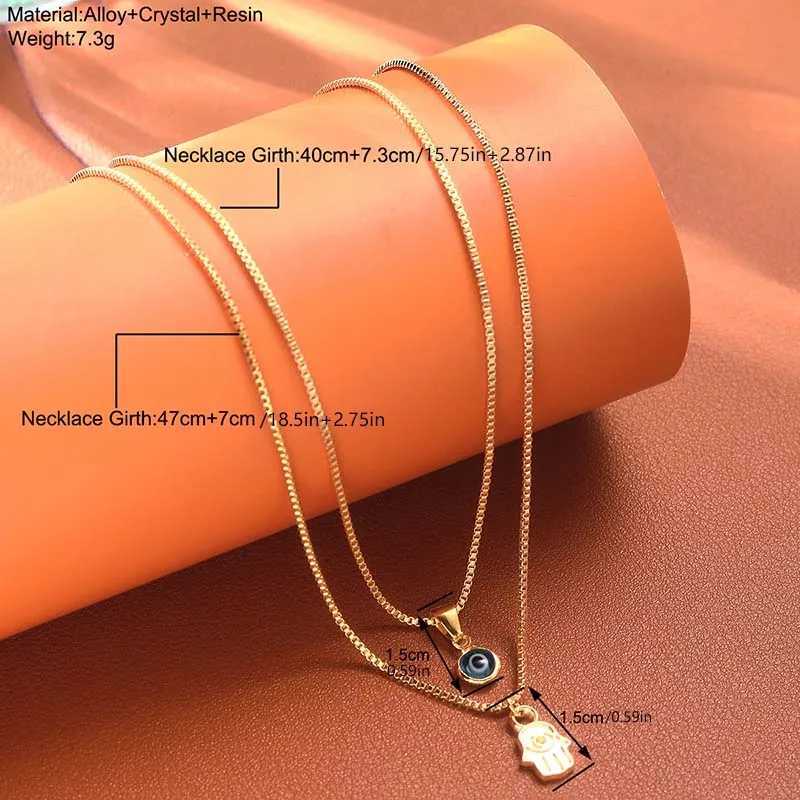 2 Pcs Double Layer Palm Evil Eye Clavicle Chains Necklace for Women Classic Fashion Turkish Lucky Blue Eye Choker Jewelry GiftsXJ250121