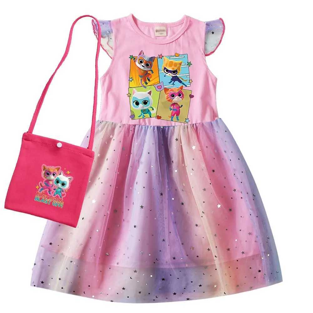 kids SuperKitties Costume kids Cosplay Super Kitties clothes for Girls Flying Sleeves A-Line Dress with Bag and Headband X250125