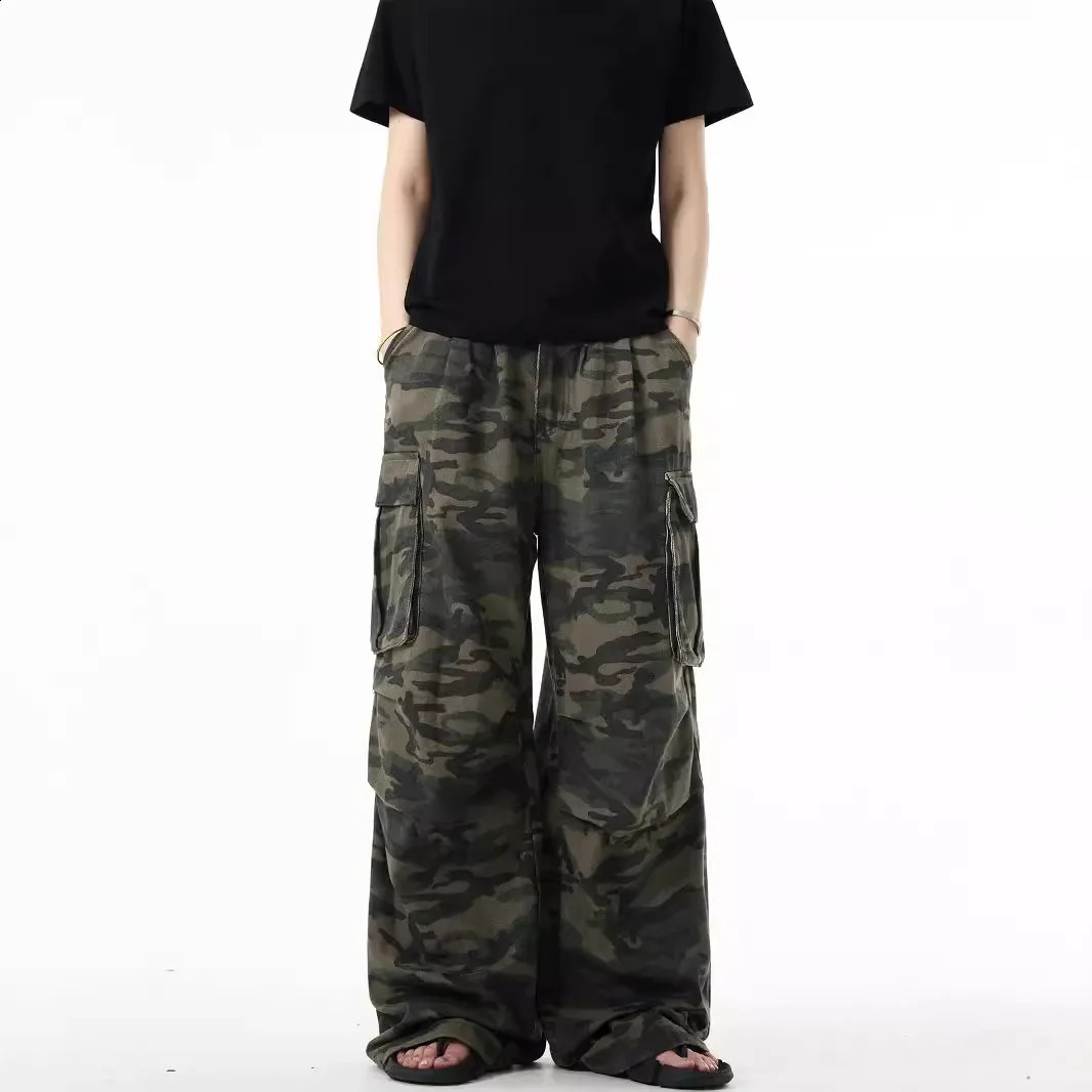 American Style Vintage Camouflage Cargo Pants Loose Fit Casual Multipocket Washing Pants Trendy Ins For Men And Women 250122