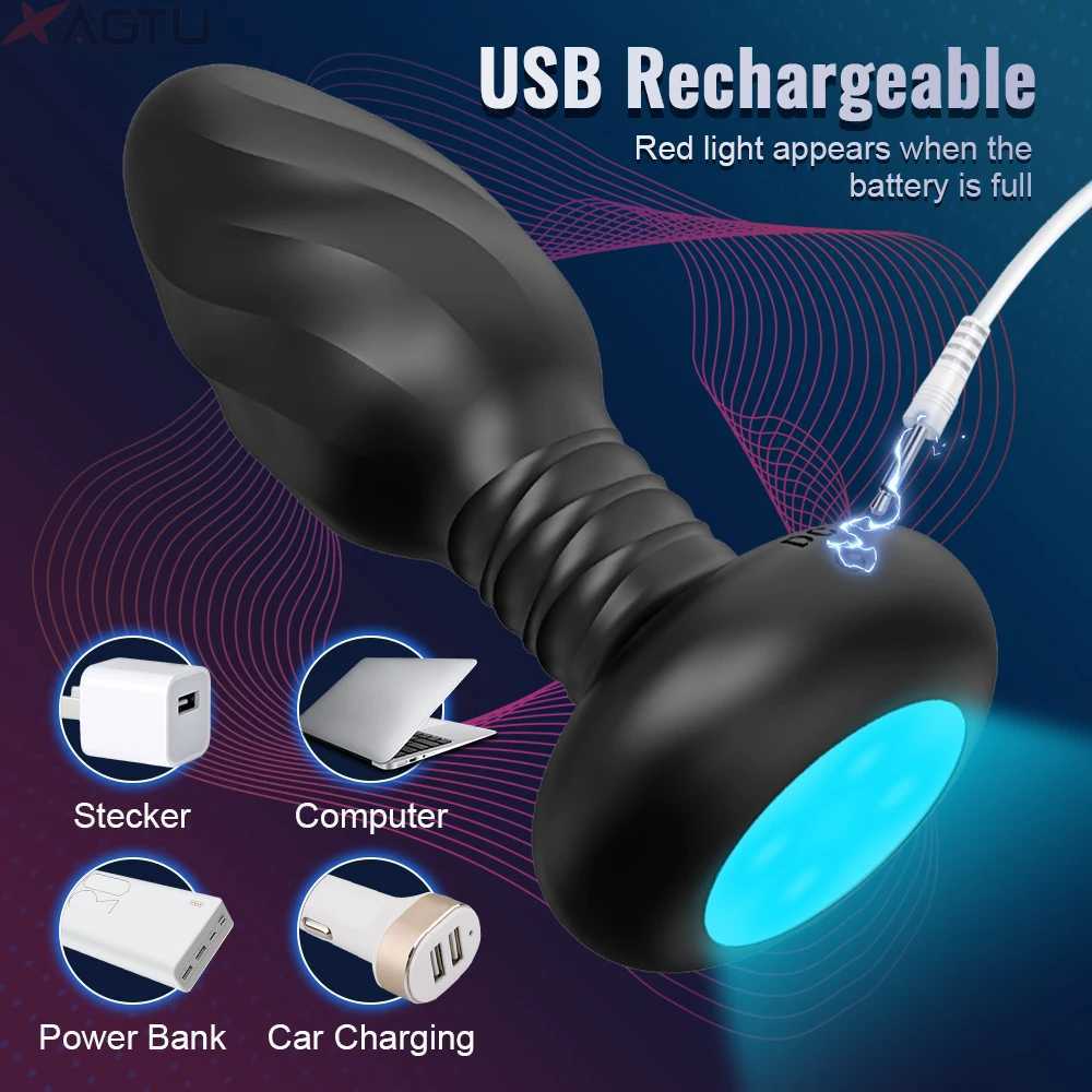 360 Rotation Vibrating Butt Plug for Men Wiggle Prostate Massager Gay APP Anal Vibrator Anal Plug with LED Sex Toy for CouplesXJ250121