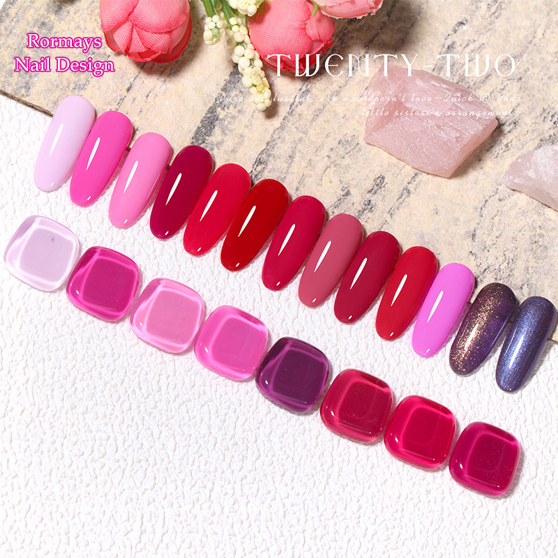 Rormays Rose Red gel Polishing 22PCS Mixed Clearcoat Durable Magenta UV LED Soaking Popular Whitening Primer Nail Enhancement Factory Wholesale