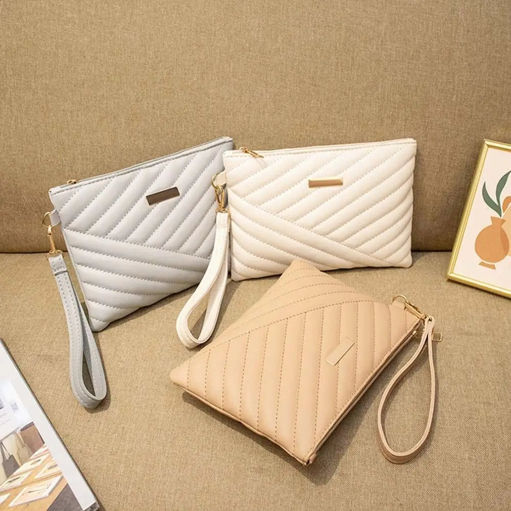 Women Stylish Leather Wristlet Bag Portable Envelope Clutch Wallet Small Purse Traveling Backpack Shopping Accessories 250317