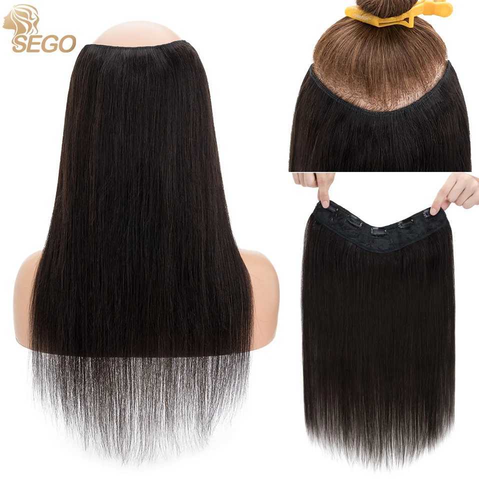 SEGO 2 -22 V-shaped clip style hair extension truly human hair invisible seamless clip style straight one-piece female hair W250113