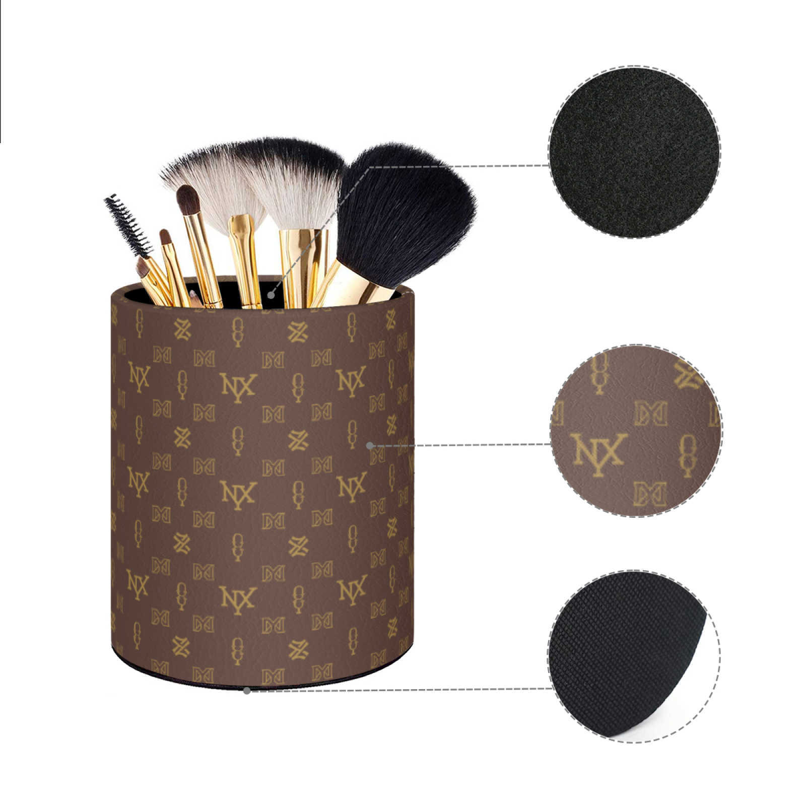 NXY Business Leather Designer Round Pencil Holder Desktop Stationery Makeup Brush Storage Office Desk Organizer Pencil Cup Holder