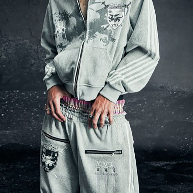 Men's Y2k Hoodies Applique Printed Harajuku Wind Trend Printed Men's and Women's Sweatshirt Sweatpants Set Mixed Cotton Fashion Long Sl