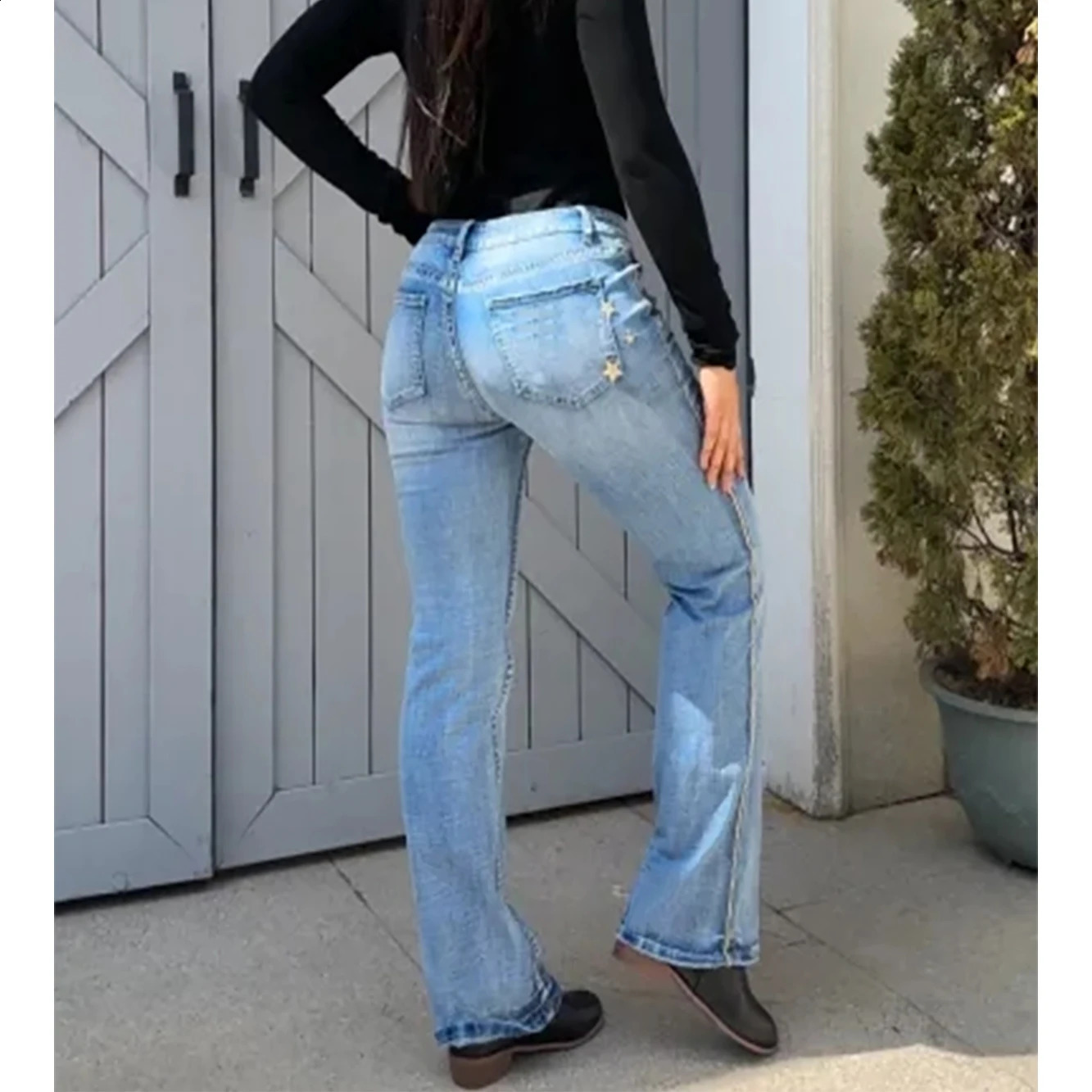 Huangs America Retro y Ladies Denim Jeans Body Curving High Stretchy Cowgirl Boot Cut Pants T23 250122