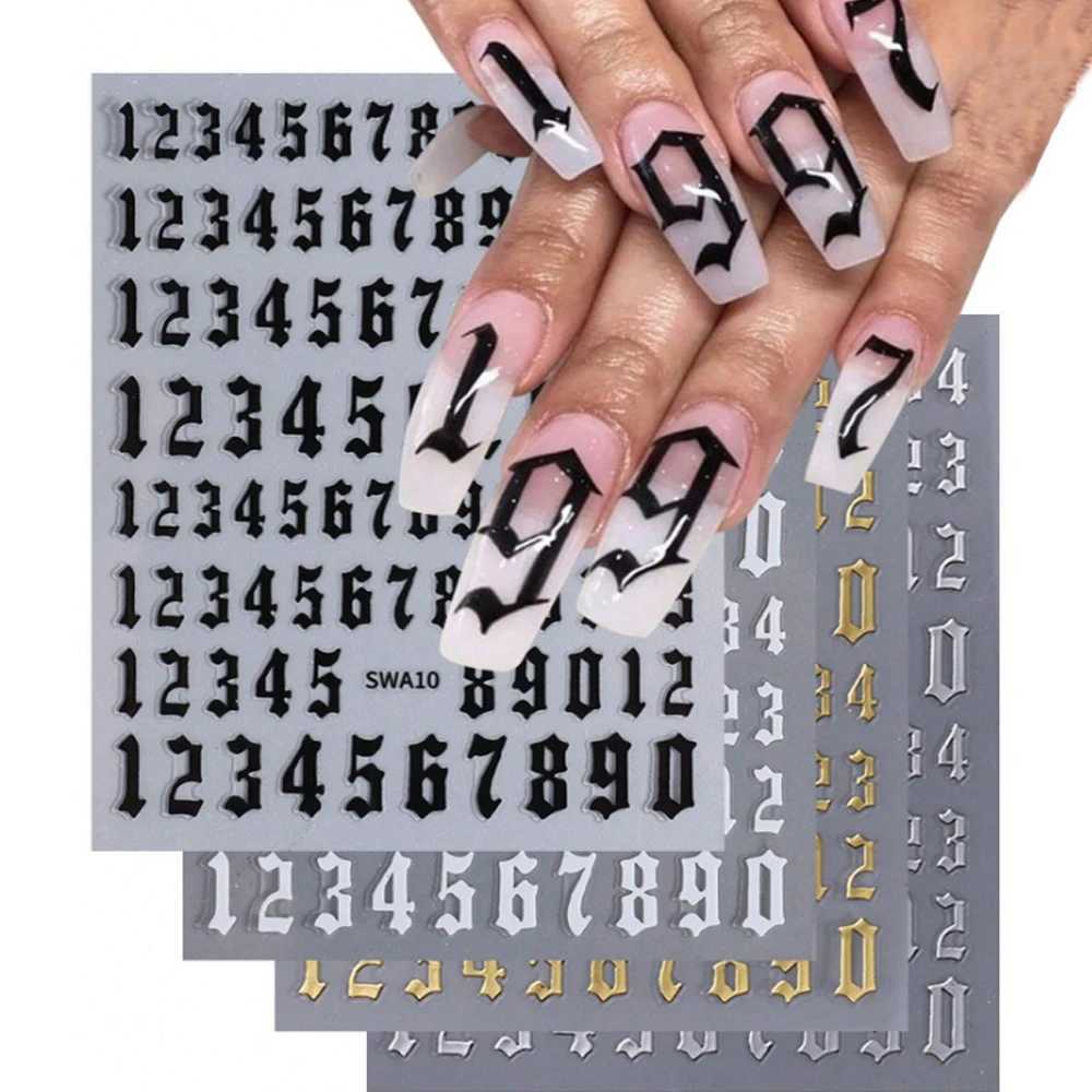 1Pcs 3D Numero Adesivi Per Chiodi Argento/Oro/Nero/Nero/Nero Lettera Alfabetica…
