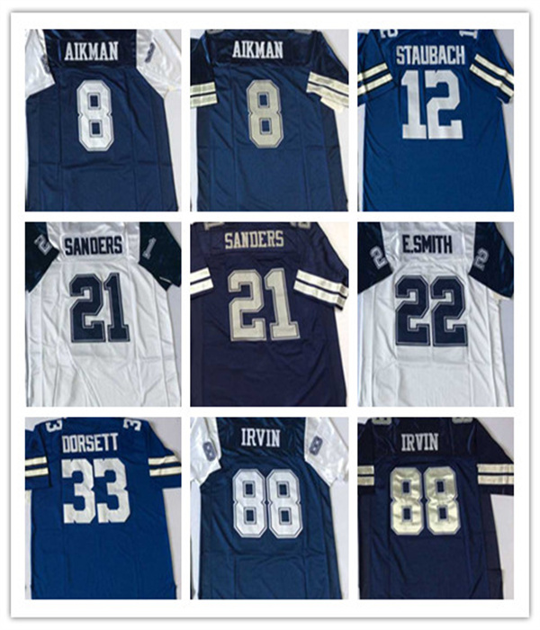 Deion 21 Sanders Throwback American Football Jerseys Emmitt 22 Smith Troy 8 Aikman Michael 88 Irvin Tony 33 Dorsett Randy 54 White Roger 12 Staubach Terrell 81 Owens