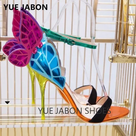 Summer Sandals Fashion Embroidered Satin Butterfly High hot Heeled Footwear Adjustable Ankle Strap Shoes Women high heels 250118