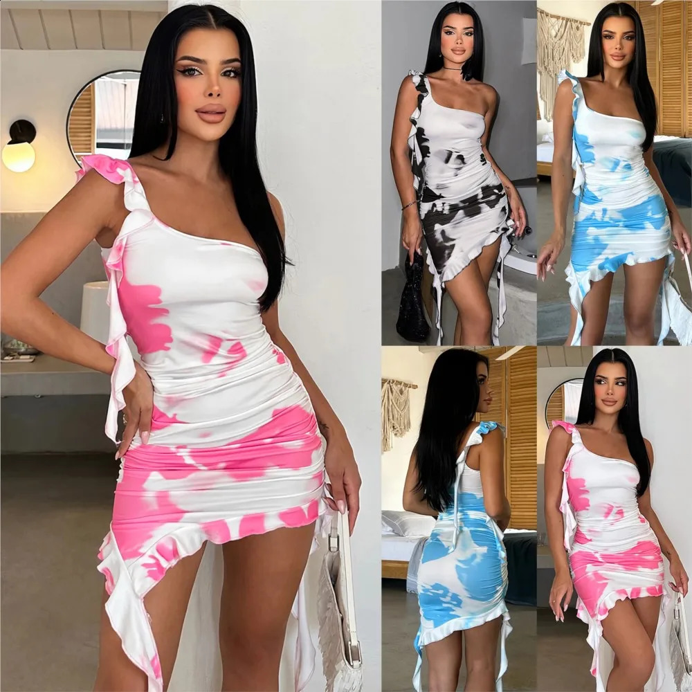 Summer Sexy Print Halter For Womens Dress Skirt Fashion Simple Slim Fit Bag Hip Party Nightclub Female Mini 250109Z